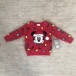 Disney baby Mickey Mouse Christmas Lights Red Sweater 12-18 months